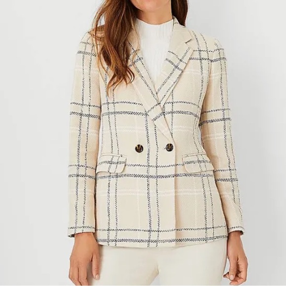 Ann Taylor | Classy Plaid Bedford Long Sleeve Tan Neutral Blazer! - Picture 3 of 8